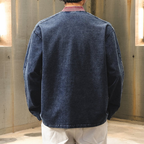 Vintage Denim Henley Neck Shirt P1844